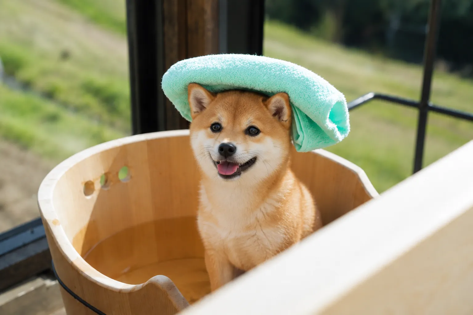 ひのき風呂と愛犬